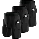 Niksa 3 Pack Mens Compression Shorts Running Base Layer Shorts Men’s Compression Workout Shorts with Cell Phone Pockets Tight