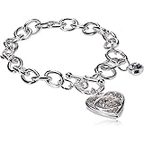 GUESS Toggle Chain Bracelet with Logo Heart Link Charm Bracelet, One Size, Crystal