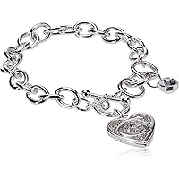 GUESS Toggle Chain Bracelet with Logo Heart Link Charm Bracelet, Crystal