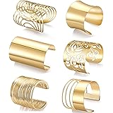 MOZAKA 6Pcs Cuff Bangle Bracelet for Women Open Wide Wire Bracelets Gold Wrist Cuff Wrap Bracelet