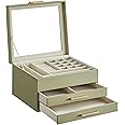 SONGMICS JBC239C02 Jewelry Box, Large Capacity, Accessory Case, 3 Drawers, Necklace, Ring, Bracelet Storage, Glass Lid, Mother's Day Gift, Avocado Green