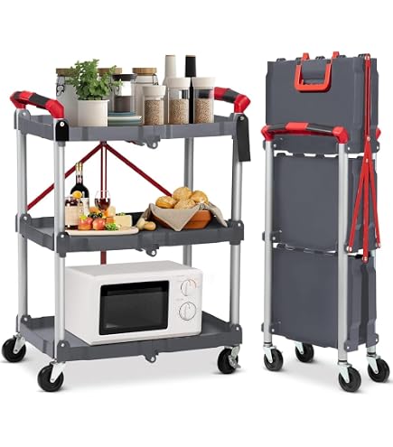 Amazon.co.jp: ツールワゴン キャスター付き 2段 折りたたみ 総耐荷重