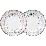 Noritake ノリタケ プレート ( 色変り ペアセット ) 21cm 花更紗  2枚 ピンク ・ ブルー ボーンチャイナ P97211/4409-56