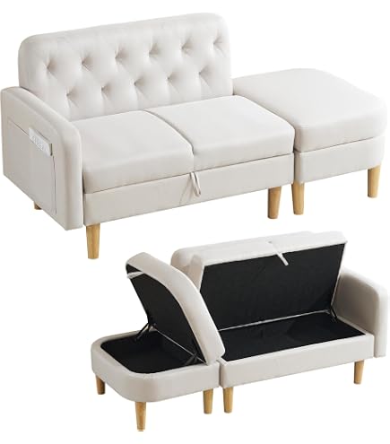 Amazon｜One Arm 2 Seater sofa+Ottoman ソファ 2人掛け 収納付き
