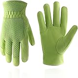 HANDLANDY Work Gloves for Men Women, Utility Leather Gardening Gloves - Safety Working Gloves Cowhide Dexterity & Breathable 