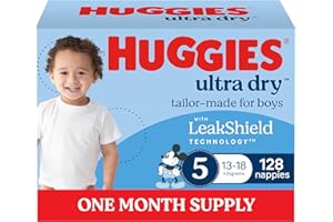 Huggies 超干尿布男孩尺寸 5（13-18 公斤）128 片 - 一个月供应（包装可能有所不同）