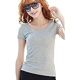 Amazon 半袖 Tシャツ レディース 無地 コットン レディース ジム Tシャツ グレー M Tシャツ カットソー 通販