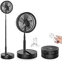 扇風機 折り畳み式 首降り リモコン付き バッテリー内臓 Amazon | ポータブル折りたたみ式充電式首振り扇風機 黒