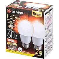 【E26】アイリスオーヤマ LED電球 60W形相当 電球色 口金直径26mm 広配光 2個パック 密閉器具対応 LDA7L-G-6T62P