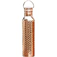 HealthGoodsAU - Pure Copper Hammered Water Bottle with Carrying Handle 1000 ML | Joint-Free Leakproof Water Bottle for Ayurve
