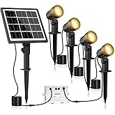 MEIKEE Solar Spot Lights Outdoor Garden, 4 in 1 3000K Warm White LED Solar Powered Spotlight IP66 Waterproof Solar Landscape 