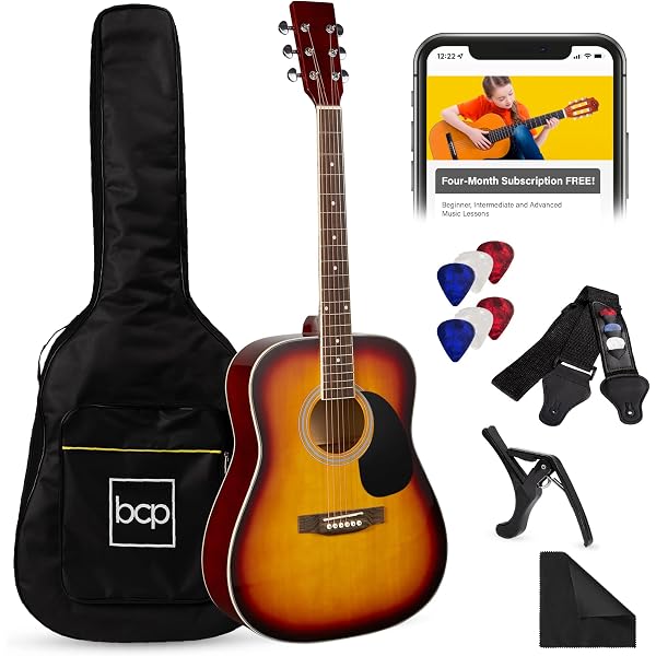 Moukey Guitare Acoustique 4/4 Full Size Pour Débutants - Kit Complet Avec Sac, Accordeur, Poster
