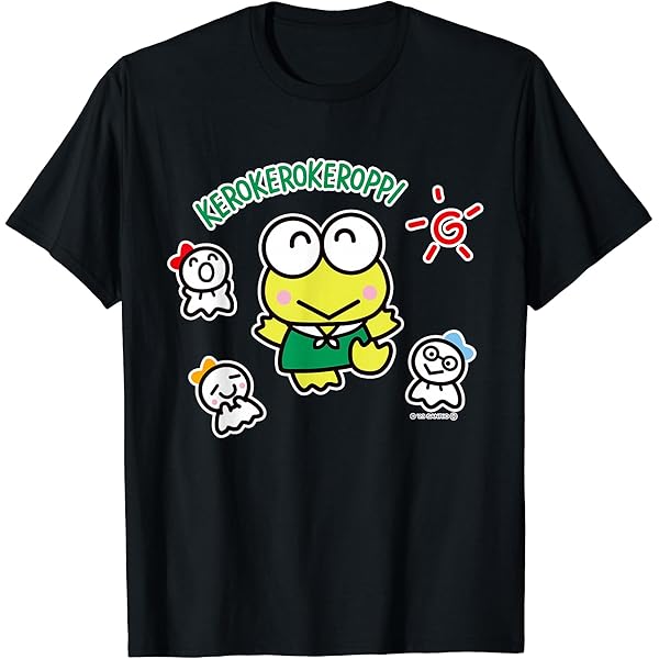 SANRIO サンリオ　けろけろけろっぴ 爬虫類 Tシャツ 黒 アニマル Amazon | けろけろけろっぴ はたあげ Tシャツ | Tシャツ・カットソー 通販