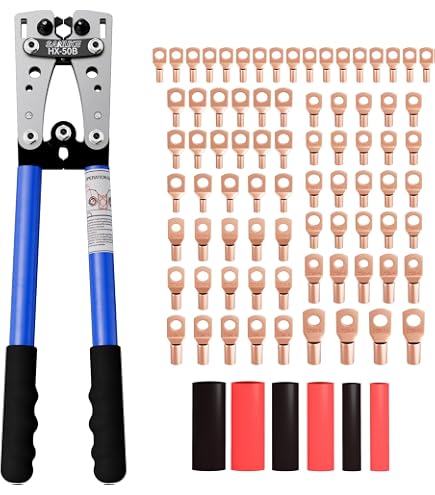 GHRTGR-Hammer Lug Crimper Tool For 8 AWG - 0000 AWG Battery And Welding Cables With 20pcs Terminal Connectors And 20pcs 3 1 Heat Shrink Tubes