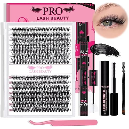 PRO DIY Lash Extension Kit 280Pcs Lash Clusters Kit Eyelash Extension Kit with Lash Bond and Seal Applicator Individual Lashe