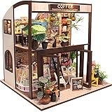 CUTEROOM 木製ドールハウス 手作りキットセット ミニチュアコレクション ドールハウス キット 喫茶店オルゴール プレゼント 防塵カバー付き (green)