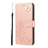 OPPO A79 5G ケース シン フィット CPH2553 スマホ おしゃれ 純色 四つ葉のクローバーの印 PUレザー 上絵 手帳型 カード入れ オッポ A79 5G 財布カバー スタンド機能 耐衝撃 防塵 耐久性 装着やすい 吸着の機能 キラキラ 胡蝶 ラインストーン デコ メチャ可愛い おっぽ a79 5g スマホカバー (ローズゴールド, Oppo A79 5G)