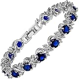Round Multi-Color CZ Birthstone White Gold Plated Tennis Bracelet, 7"