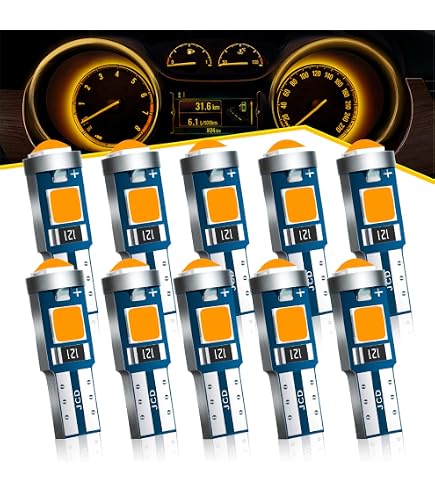 20x Amber T5 5050-SMD LED Bulbs – Instrument Panel Dashboard Gauge Lights – 12V