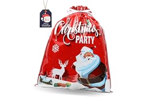 クリスマス ラッピング 袋 【11デザイン|結ぶだけ】 プレゼント 大きい 巾着 ギフト袋 リボン付き (LL:レッドサンタ1枚)