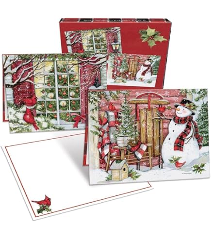 Lang Joy Boxed Biglietti Di Natale 1004869 - Set Da 18 Cartoline Con 19 Buste, Carta Goffrata Effetto Lino, Eleganti Per Auguri