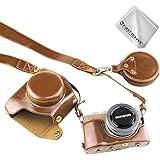 FIRST2SAVVV 褐色 オリンパス Olympus PEN E-PL10 E-PL9 (14-42mm) F3.5-5.6 Lens 専用 防水 PU レザー 一眼レフ カメラバッグ カメラケース ハンドストラップ 付き +クリーニングクロス 