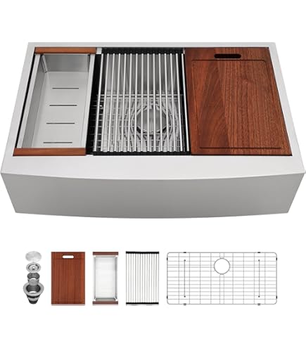 IKEBANA Farmhouse Kitchen Sink 33" X 20" X 9", 304 Stainless - View #7