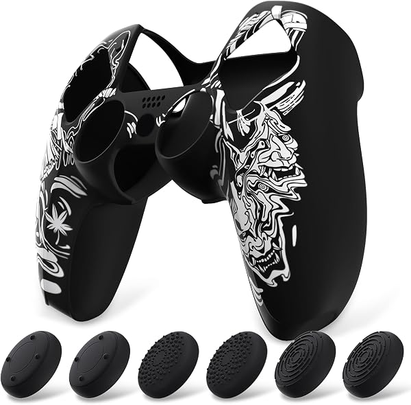 PlayVital Pure Series Dockable Model Anti-Slip Silicone Cover Skin for ps5 Controller, Soft Rubber Grip Case for ps5 Fits with Charging Station with 6 Thumb Grips - Samurai Prajna (White) - 1