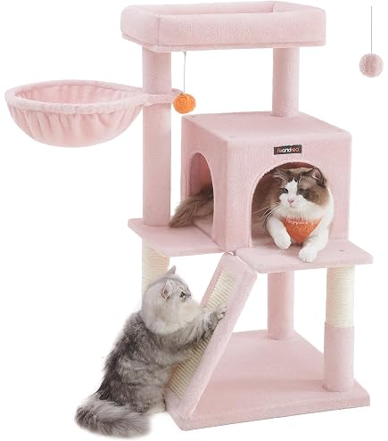 キャットタワー スリム ハンモック 耐荷重15kgピンク