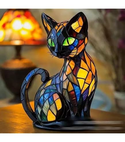 てんとう虫を見つめる猫 大型 丸型 ヴィンテージ ステンドグラスキャット Amazon.co.jp: 猫ランプステンドグラス、犬ランプ、動物シリーズアート