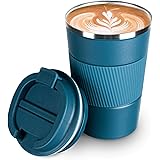 COLOCUP コーヒーカップ ステンレスマグ 保温保冷 直飲み 携帯マグ タンブラー 二重構造 真空断熱 (ブルー, 380ML)