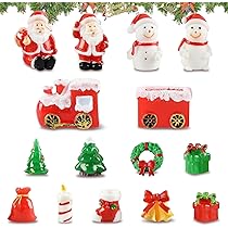 Amazon.co.jp: クリスマス 飾り ミニチュア 樹脂 置物 15個セット ミニ