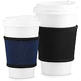 kwmobile 2x カップホルダー ネオプレン製 - カップスリーブ コーヒー お茶 ホットドリンク やけど防止 黒色/紺色