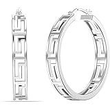 LeCalla Sterling Silver Jewelry Light-Weight Greek Wall Cut-Out Hoop Earrings for Women Girl 30MM