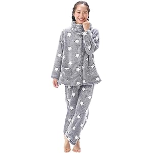 NISHIKI[ニシキ] パジャマ レディース ルームウェア 長袖 もこもこ 上下セット 前開き 2wayネック 冬 マ…