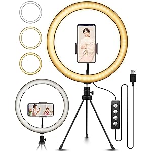 ELEGIANT 10.2インチ LEDリングライト 自撮りライト ビデオカメラ撮影 アルミ合金シェル 美容化粧 11段…