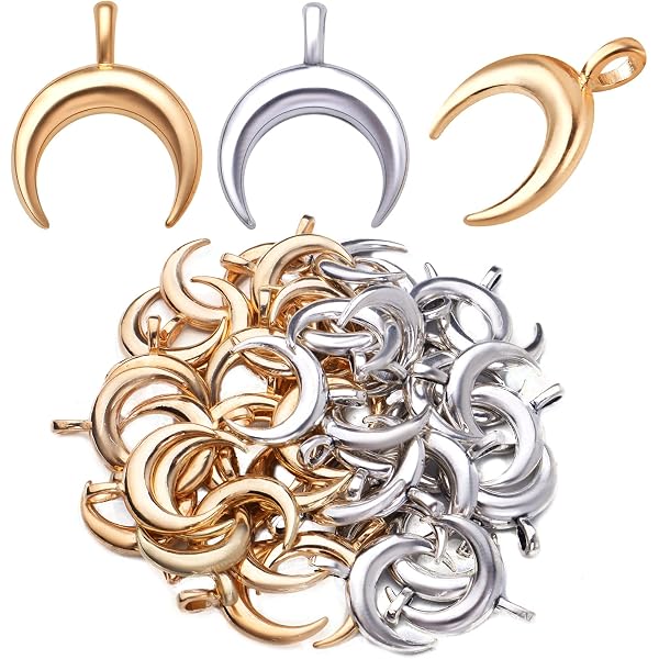 SUNNYCLUE Moon Charms Set - 32Pcs Brass Crescent Pendants For Jewelry Making & DIY Crafts