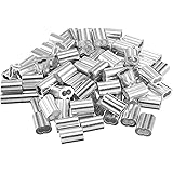ワイヤーロープスリーブ 100個入り 1.2mm/1.5mm/2mm/3mm/4mm アルミニウム アルミスリーブ 8文字型 アルミクリンプループ アルミクランプ管 ワイヤーロープ用 かしめ機固定 (2mm)