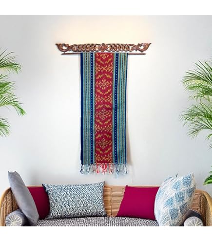 Amazon｜イカット タペストリー ハンガー ダブル 90cm 木彫り バンブー