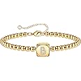 Gold Initial Bracelets for Women Girls, 14K Gold Plated Handmade Letter Bead Bracelet Personalized Initial Gold Bracelets for