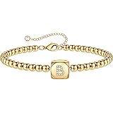 Gold Initial Bracelets for Women Girls, 14K Gold Plated Handmade Letter Bead Bracelet Personalized Initial Gold Bracelets for