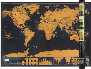 Amazon 世界地図 ポスター スクラッチマップ 面白い 黒色鍍金 旅行の思い出を地図に残せる 世界触れ合い旅行ポスター 世界全図 おしゃれ 明るい色彩 豪華版 ホーム 壁の装飾 地図 文房具 オフィス用品