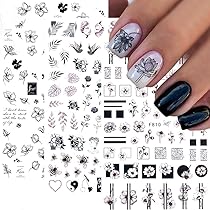 Amazon | LANODO 5枚 ネイルシール 綺麗 3D 花 黒 複数のスタイル DIY  