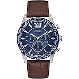 Guess W1262G1 メンズ ブラウンレザーバンド 多機能ブルーダイヤルウォッチ