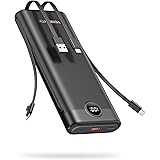 VEEKTOMX 30000mAh 22.5W Power Bank with Built in Cables, USB C PD 3.0 Portable Charger with 4 Outputs&2 Inputs with LED Displ