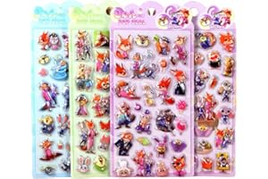 Honlackfu 3dシール 立体シール ぷくぷくぷっくり ズートピア 4枚セット おしゃれ デコシール 女の子 クリスマス 誕生日 プレゼント 手芸用品 携帯電話飾り用手帳用 日記帳用 DIY用 貼り付け可能(Bセット)