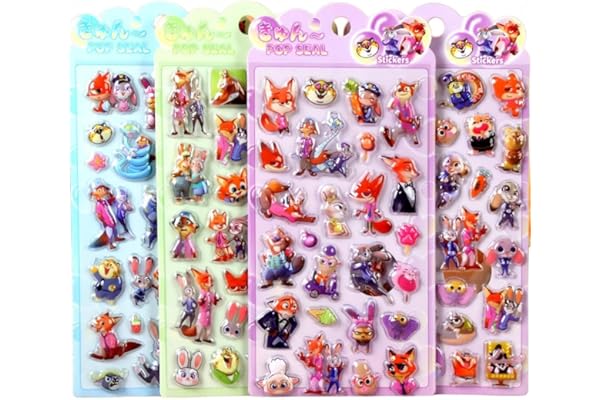 Honlackfu 3dシール 立体 ズートピア 4枚セット おしゃれ デコシール 女の子 クリスマス 誕生日 プレゼント 手芸用品 携帯電話飾り用手帳用 日記帳用 DIY用 貼り付け可能(Bセット)
