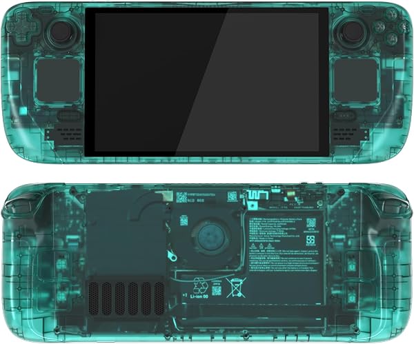 eXtremeRate steam deck oledハンドヘルドコンソール用交換ハウジングシェルとボタンフルセット、steam deck oledコンソール対応カスタムDIYフェイスプレートバックプレートトラックパッドケース-コンソールは含まれていません【クリアエメラルドグリーン】 - 1