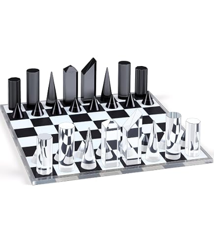 Tizo 13" Lucite Chess Set - Clear & Blue Acrylic Chess Board With Modern Designer Pieces