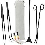 NEPTONION 6 in 1 Aquascaping Tool Kit with Acrylic Storage Rack, Black Steel Aquatic Landscaping Equipment Perfect to Create 